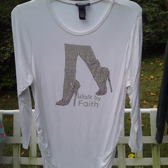 Ashro | Dresses | Ashro White Dress Or Long Top Sequin Front High Heel Walk  By Faith Size Large | Poshmark